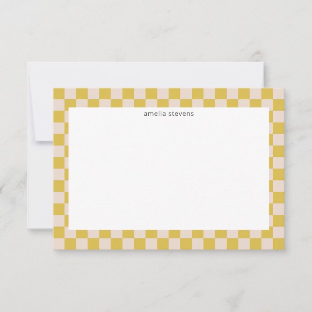 Carte De Remerciements Sympa Fun Checkerboard Jaune Blanc Nom géométrique (Devant)