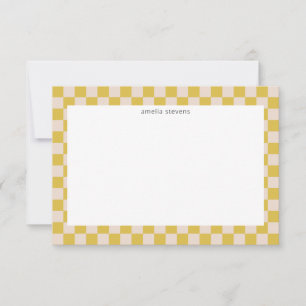 Carte De Remerciements Sympa Fun Checkerboard Jaune Blanc Nom géométrique