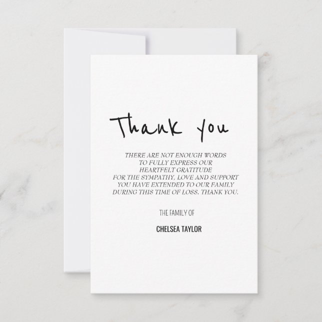 Carte De Remerciements Sympathie d'écriture simple (Devant)