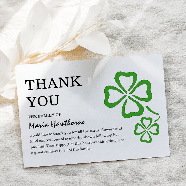 Carte De Remerciements Sympathie du Shamrock vert irlandais (Créateur téléchargé)