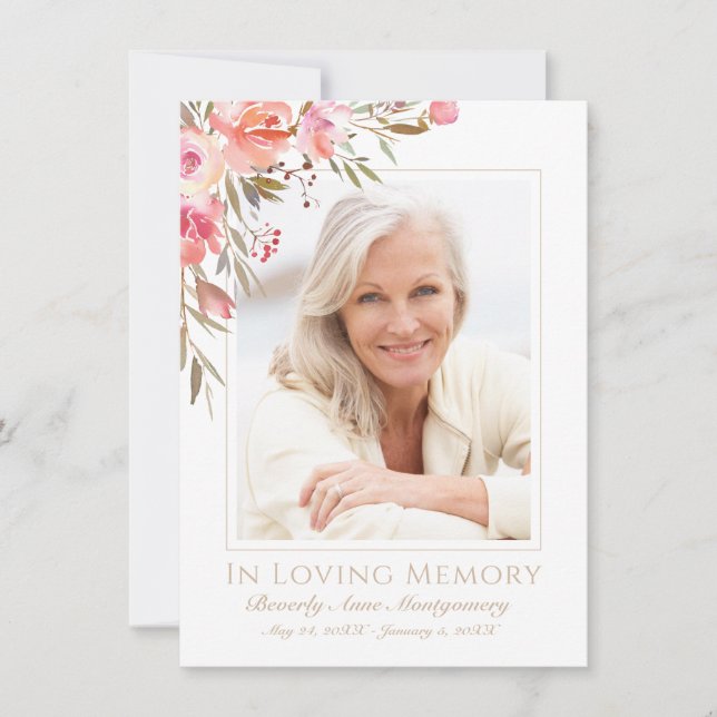 Carte De Remerciements Sympathie Fleurs Élégantes Roses Roses Blush Photo (Devant)