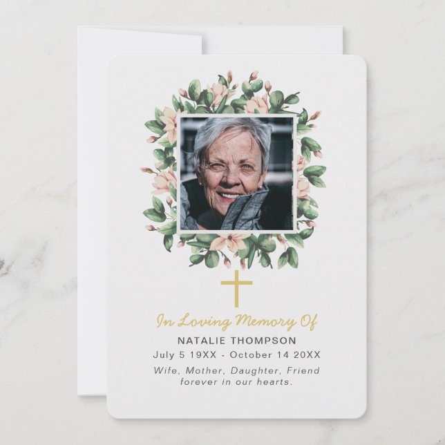 Carte De Remerciements Sympathie florale Magnolia photos funéraires (Devant)