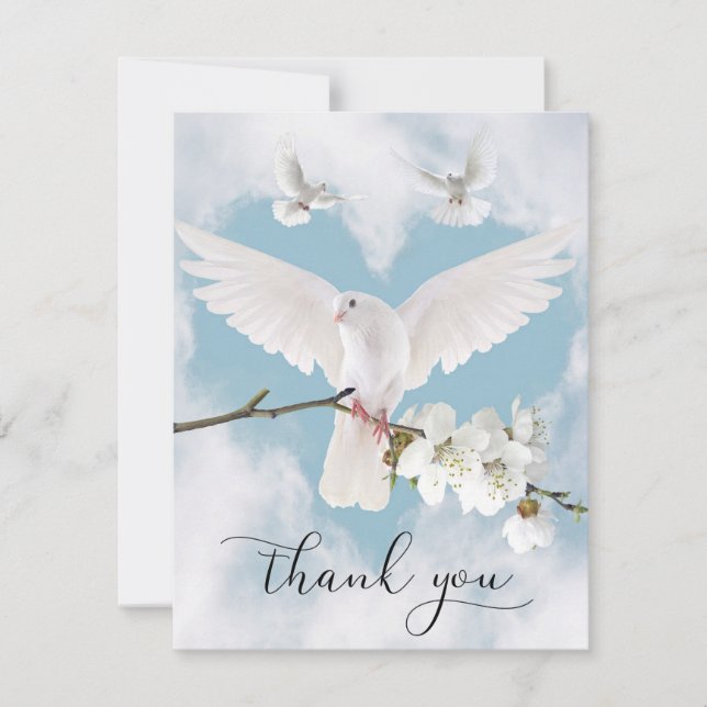 Carte De Remerciements Sympathie Mémoire White Dove Heaven in Memory PHOT (Devant)