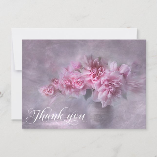 Carte De Remerciements Sympathie MERCI-mémorial des Pies roses Vase (Devant)