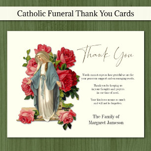 Carte De Remerciements Sympathie pour les funérailles de la Vierge Cathol
