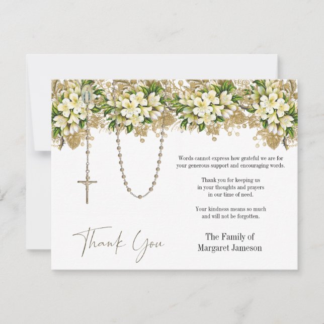 Carte De Remerciements Sympathie pour les funérailles du Rosaire Floral (Devant)