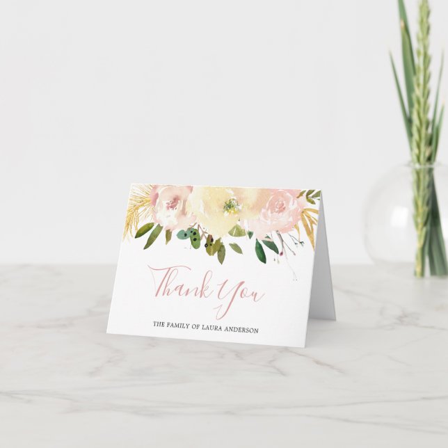Carte De Remerciements Sympathie pour les funérailles florales roses et b (Devant)
