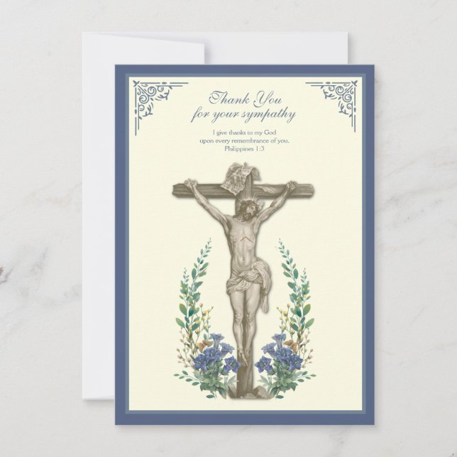 Carte De Remerciements Sympathie religieuse Condolence Jésus sur la croix (Devant)