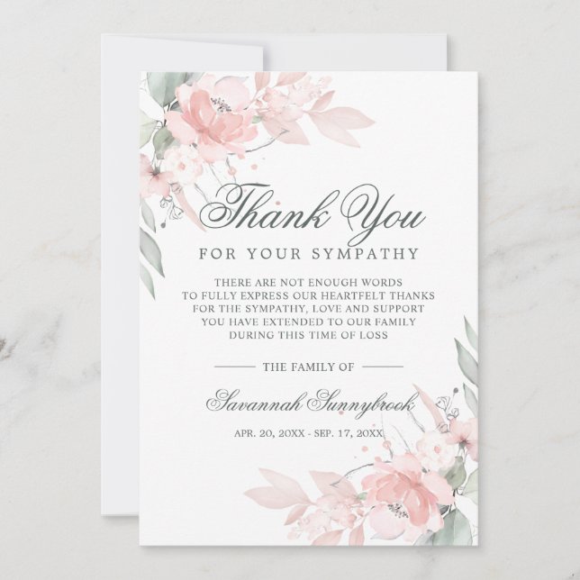 Carte De Remerciements Sympathy Bereavel Aquarelle Funérailles florales (Devant)