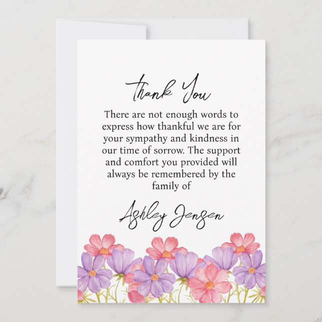 Carte De Remerciements Sympathy Cosmos Photo Funeral Thank You Card (Dos)