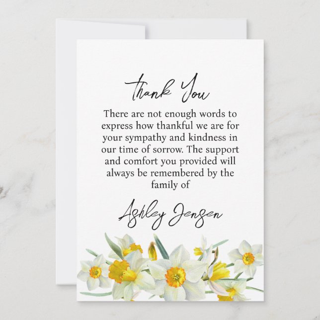 Carte De Remerciements Sympathy Daffodil Photo Funeral Thank You Card (Dos)