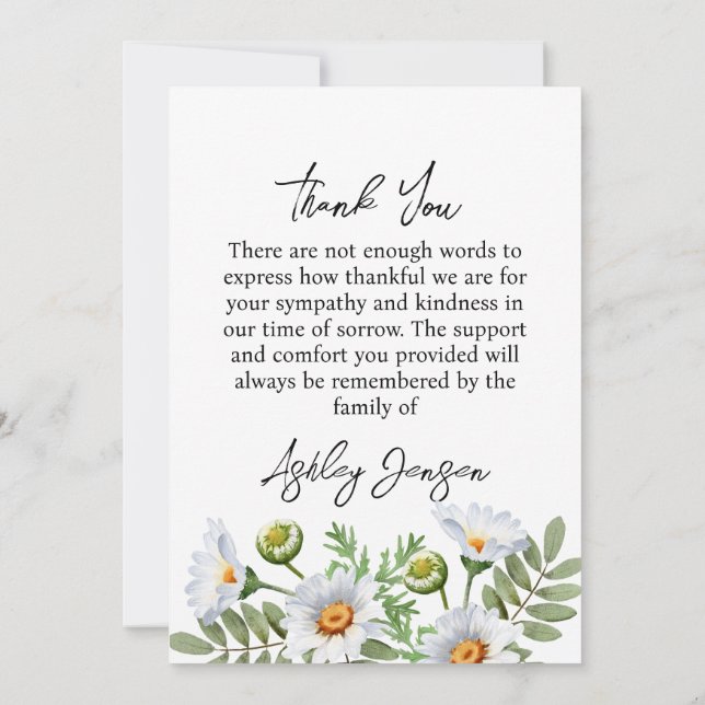 Carte De Remerciements Sympathy Daisy Photo Thank You Card (Dos)