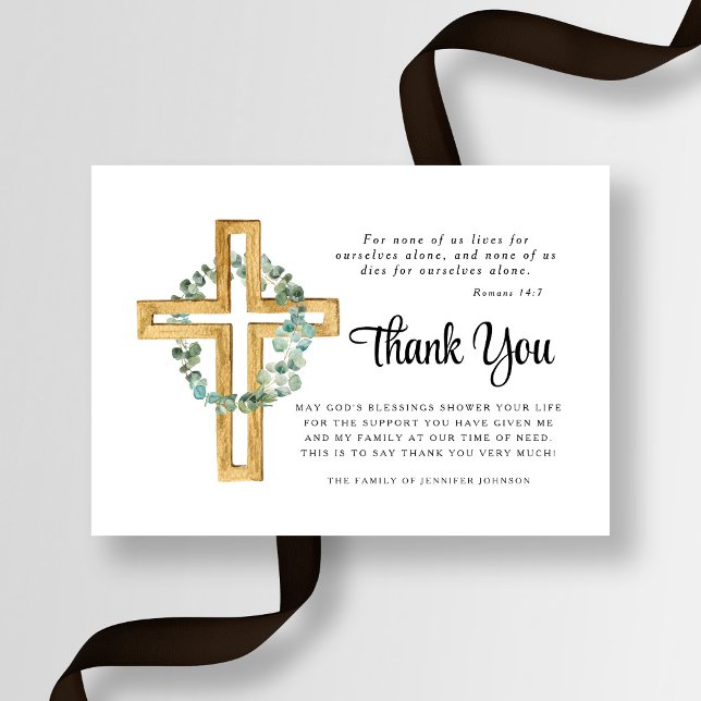 Carte De Remerciements Sympathy Eucalyptus Cross Funérailles (Sympathy Eucalyptus Cross Funeral Thank You Card)