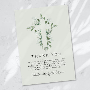 Carte De Remerciements Sympathy Eucalyptus Cross Funérailles