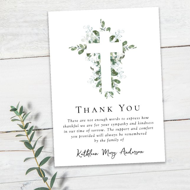 Carte De Remerciements Sympathy Eucalyptus Cross Funérailles (Créateur téléchargé)