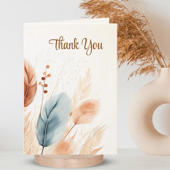 Carte De Remerciements Sympathy Funeral Pampas Grass Boho Beige PHOTO (Sympathy Funeral Pampas Grass Beige Blue PHOTO Thank You Card)