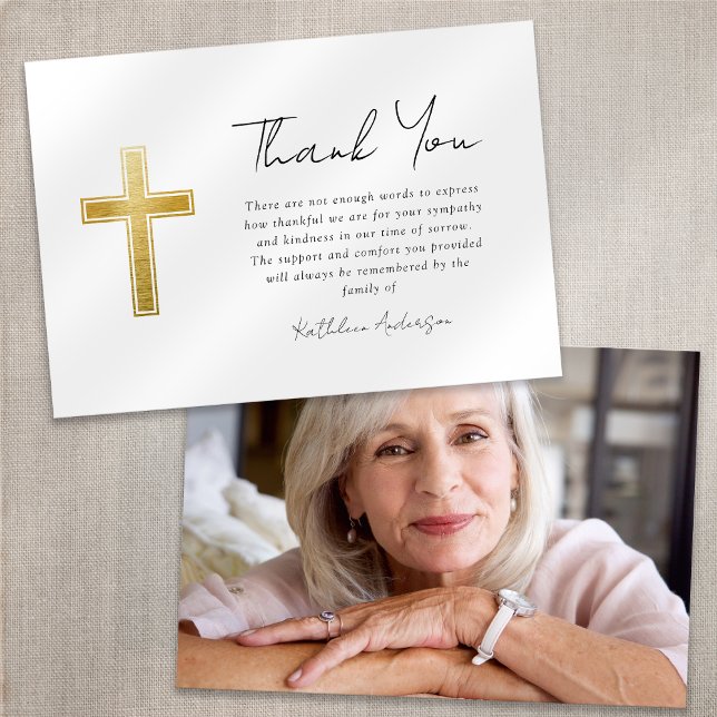 Carte De Remerciements Sympathy Gold Cross Photo Funérailles (Créateur téléchargé)