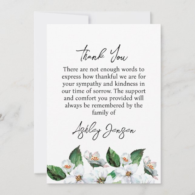 Carte De Remerciements Sympathy Jasmine Photo Funeral Thank You Card (Dos)