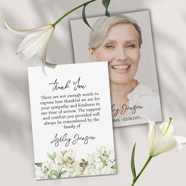 Carte De Remerciements Sympathy Lily Photo Funeral Thank You Card (Créateur téléchargé)
