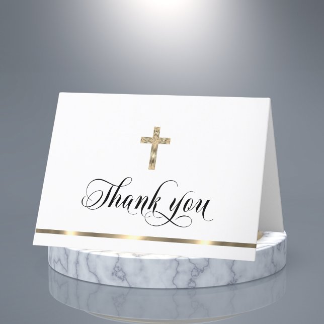 Carte De Remerciements Sympathy Memorial Croix religieuse Blanc Or (Créateur téléchargé)
