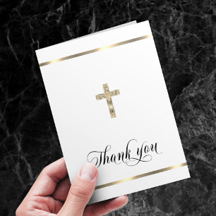 Carte De Remerciements Sympathy Memorial Croix religieuse White Gold PHOT