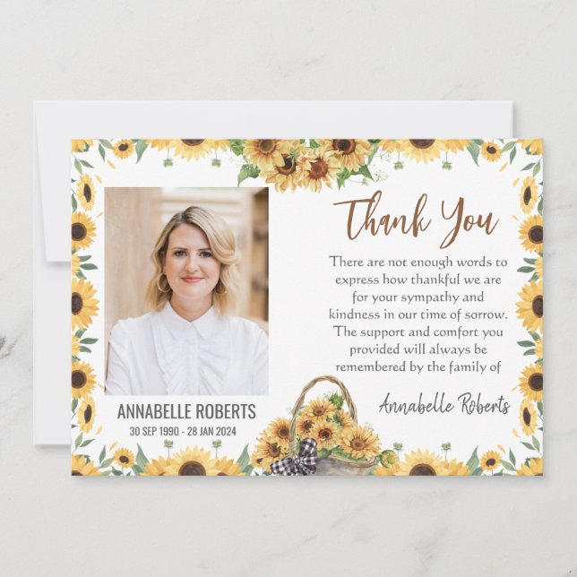 Carte De Remerciements Sympathy Purple Sunflowers Photo Funeral  (Devant)