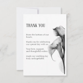 Carte De Remerciements T minimaliste noir et blanc mariage plat calla lil