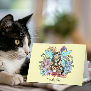 Carte De Remerciements Tabby Fairy Cat Mushroom Floral
