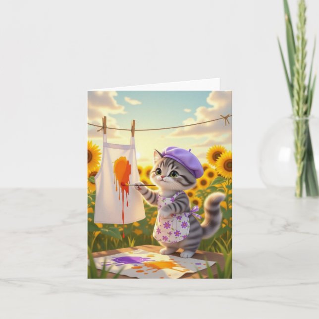 Carte De Remerciements Tabby Gris Peinture Chat (Devant)