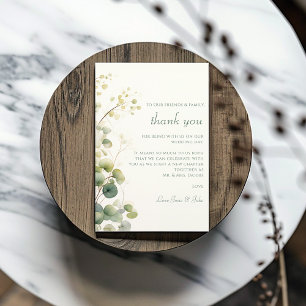 Carte De Remerciements Table de mariage Feuille Romantique Floral Eucalyp