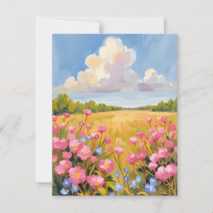 Carte De Remerciements Tableau de paysage de champ de fleurs roses
