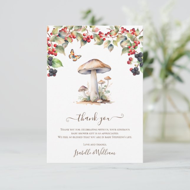 Carte De Remerciements Tabouret en bois et Baby shower d'automne de champ (Debout devant)