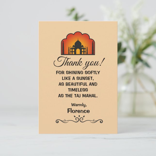 Carte De Remerciements Taj Mahal Beautiful Message (Debout devant)