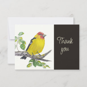Carte De Remerciements Tanager écarlate Oiseau Nature AquarelleMerci