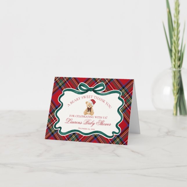 Carte De Remerciements Tartan Plaid Christmas Bear Baby Thank You Card  (Devant)