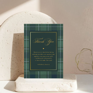 Carte De Remerciements Tartan Vert Foncé Polo Plaid Baby Shower Vintage