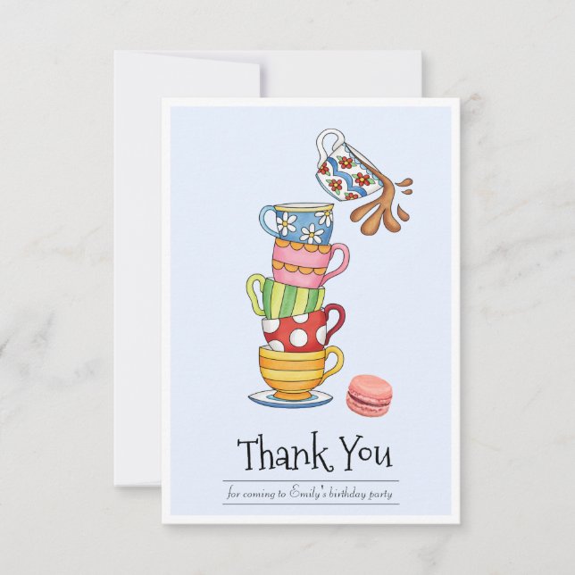 Carte De Remerciements Tasses à thé empilées fantaisistes mignonnes (Devant)