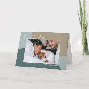 Carte De Remerciements Taupe Abstraite moderne et bébé photo Turquoise