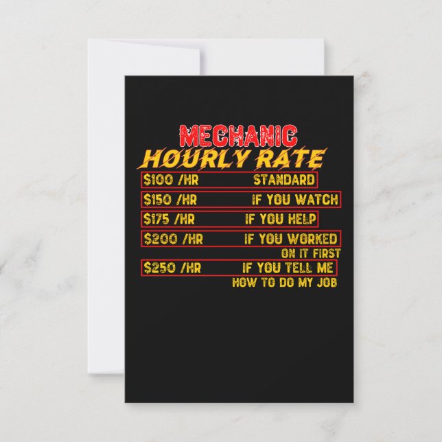 Carte De Remerciements Taux horaire mécanique (Devant)