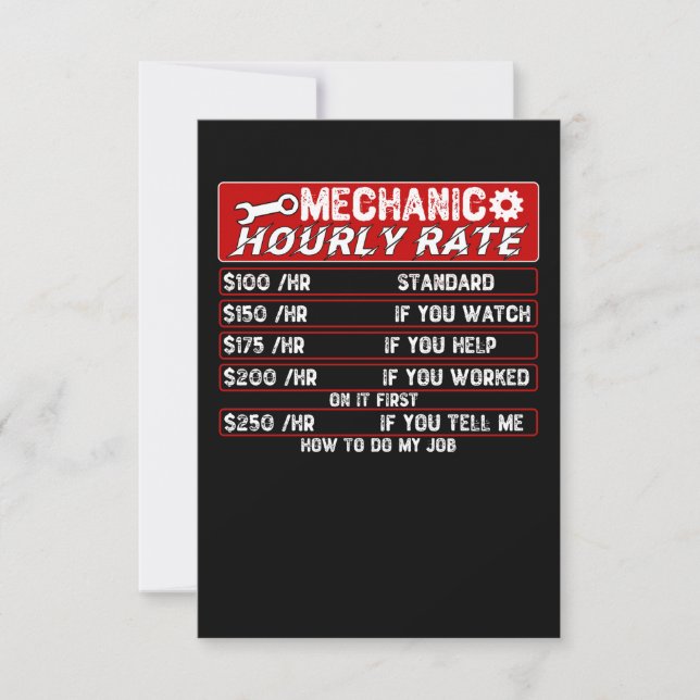 Carte De Remerciements Taux horaire mécanique - Mécanique automobile (Devant)