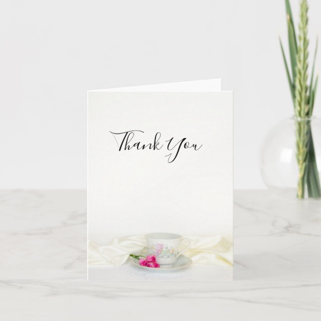 Carte De Remerciements Tea Cup with Pink Roses Wedding Thank (Devant)
