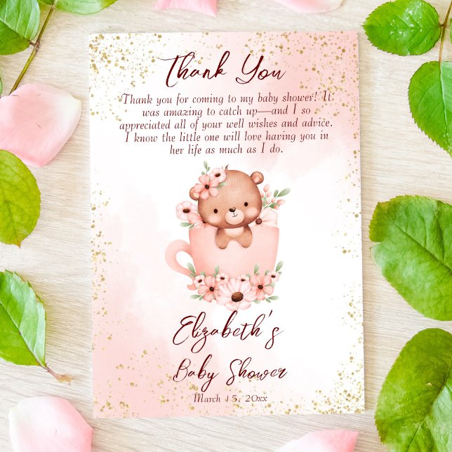 Carte De Remerciements Tea party baby shower rose teint dans une tasse (Créateur téléchargé)