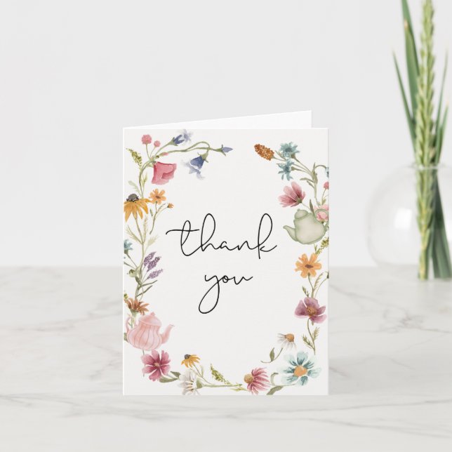 Carte de remerciements Tea Party fleur sauvage (Devant)