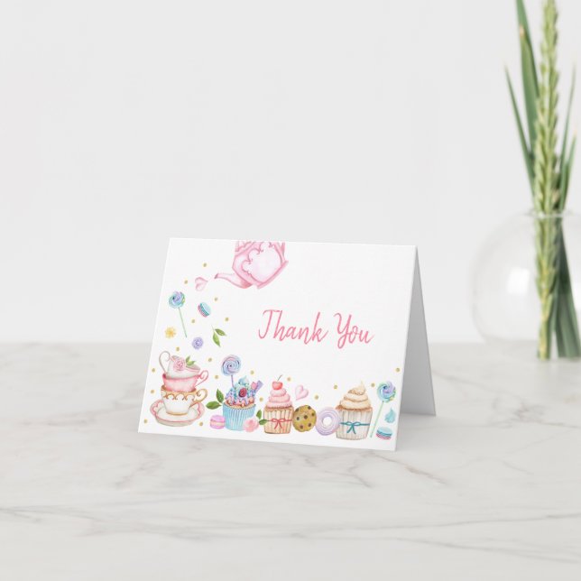Carte De Remerciements Tea Party Pink Floral Anniversaire (Devant)