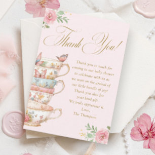 Carte De Remerciements Tea ups rose Floral Tea Party Baby shower