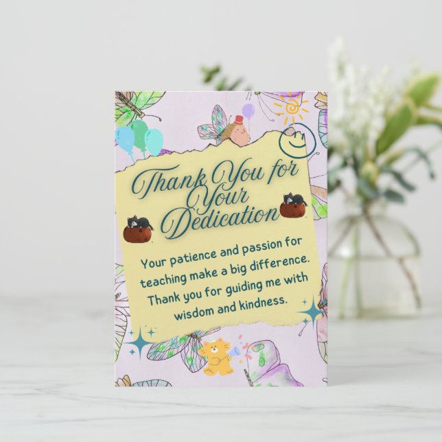 Carte De Remerciements teacher thank you card. (Debout devant)