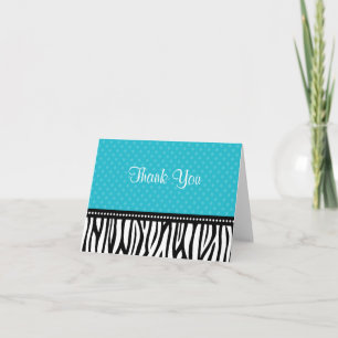 Carte De Remerciements Teal Blue and Black Zebra Polka Dot Thank You