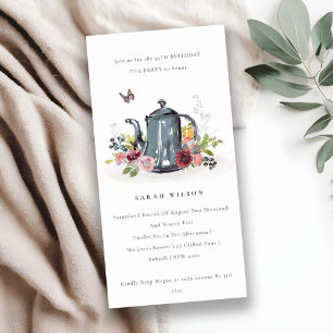 Carte De Remerciements Teapot Floral Rose Feuilleté N'importe quel âge An