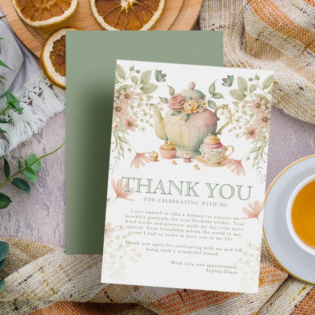 Carte De Remerciements Teapot & tasses de thé Whimsical Fleurs sauvages A (Créateur téléchargé)