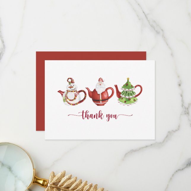 Carte De Remerciements Teapots de Noël, Fête (Devant/Arrière en situation)